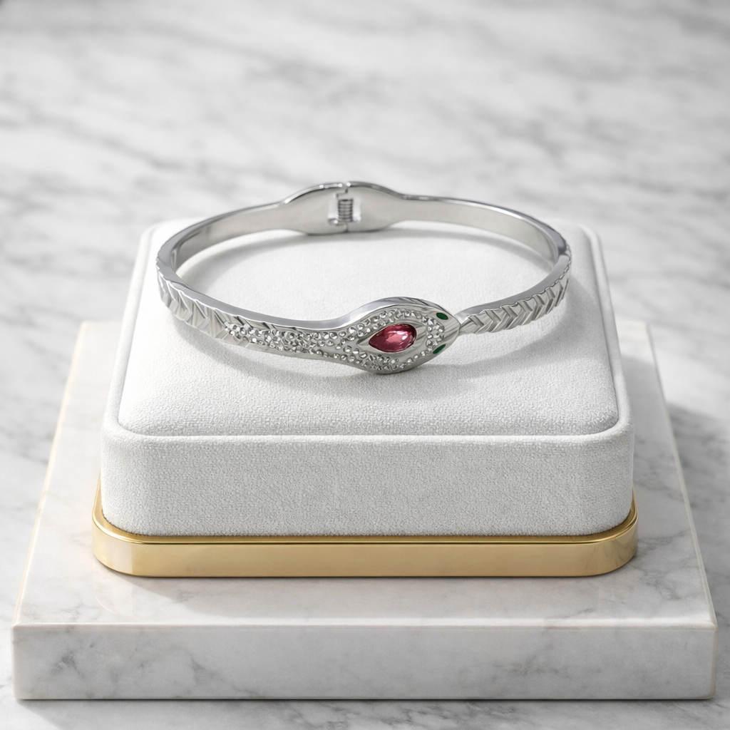 Snake Bracelet with Red Stone