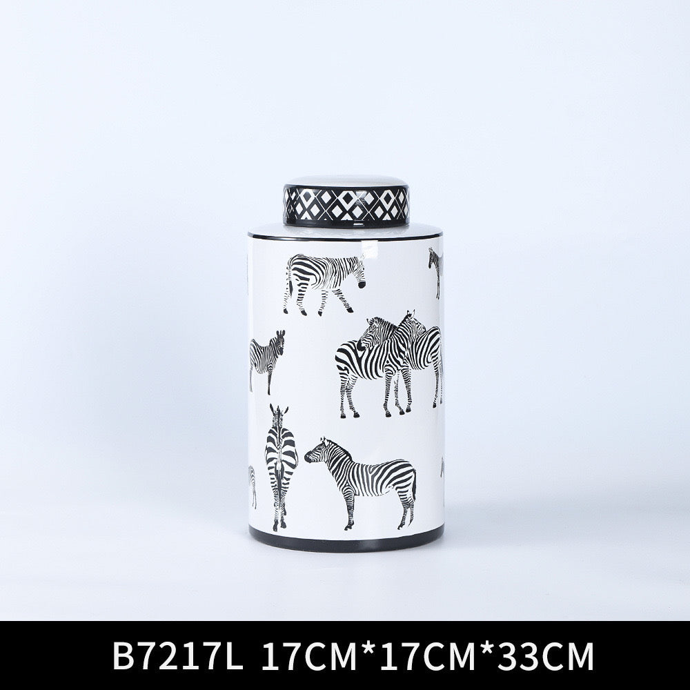 Zebra Vase with Lid