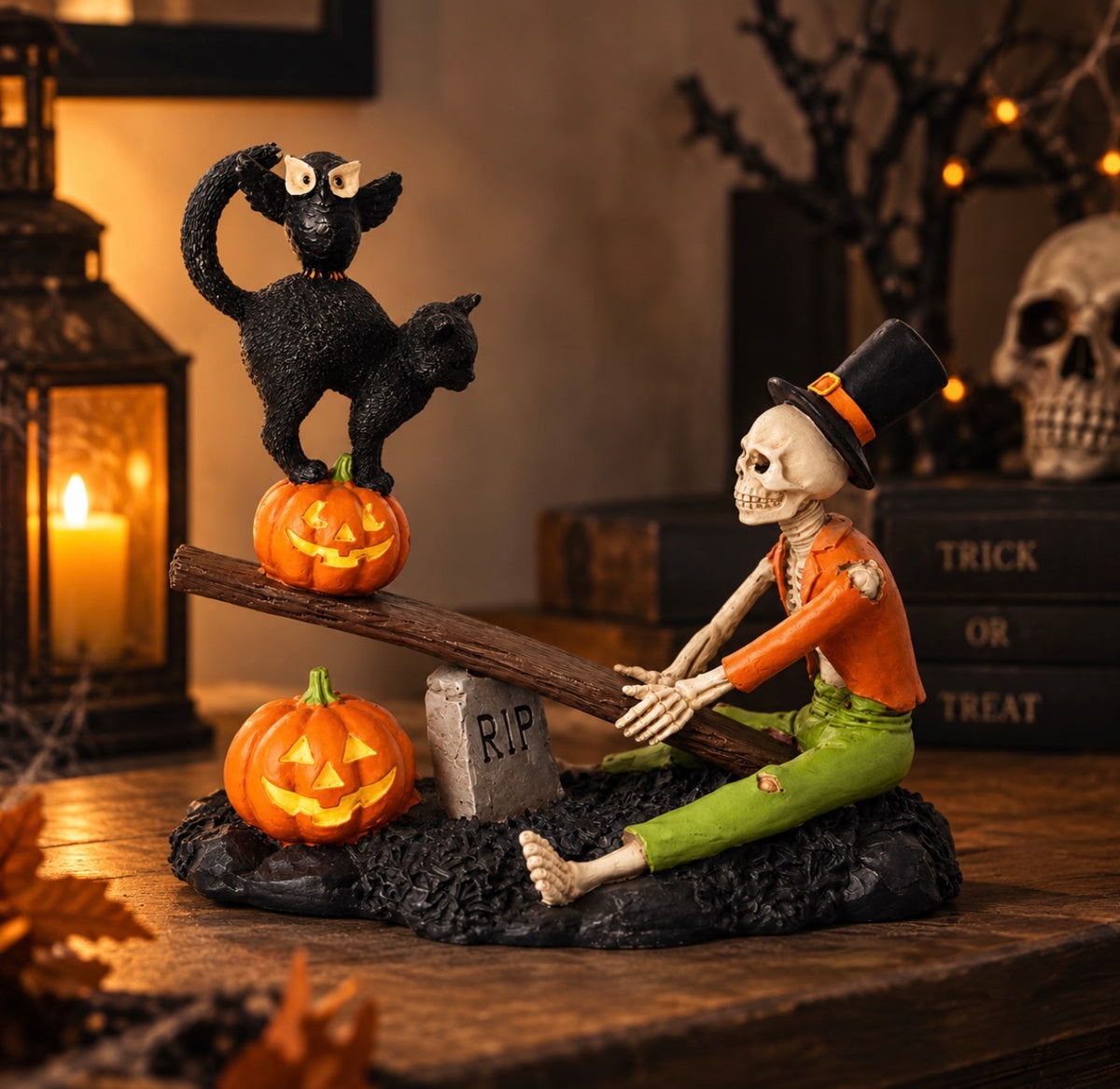 Halloween Skeleton & Black Cat Seesaw