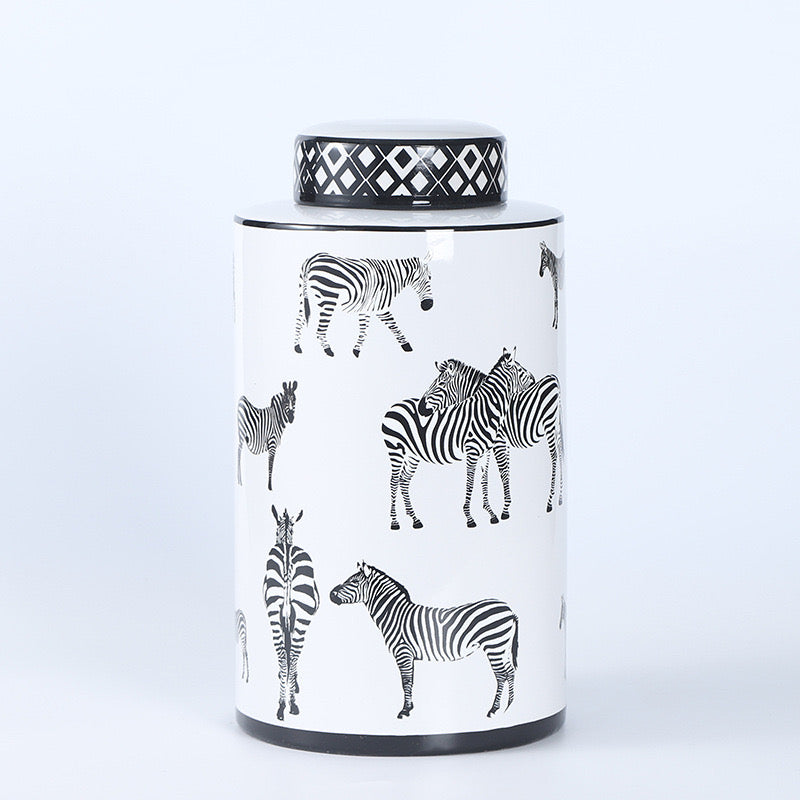 Zebra Vase with Lid